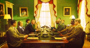 A rare example of a recent cabinet meeting in Who-world not concluding in violent death.